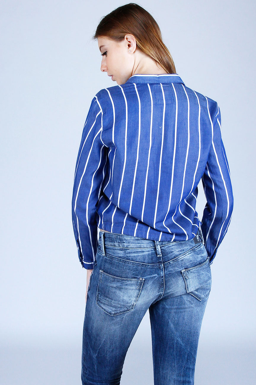Kemeja Lengan Panjang Foxy Navy White