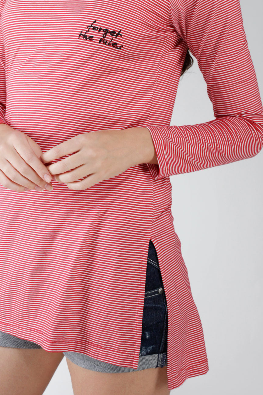 T-Shirt Lengan Panjang Carled Stripe Red White