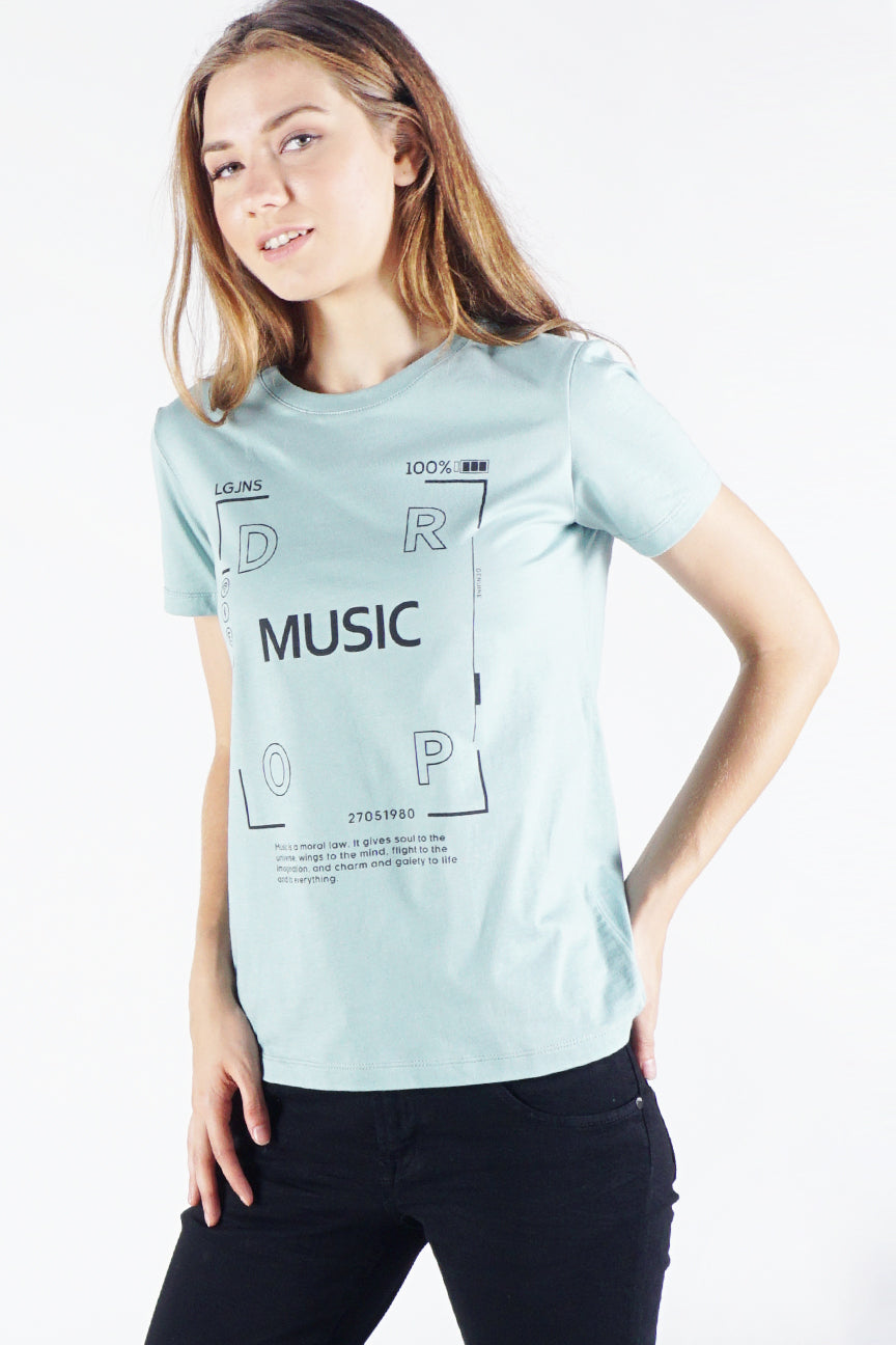 T-Shirt Lengan Pendek Music Light Green
