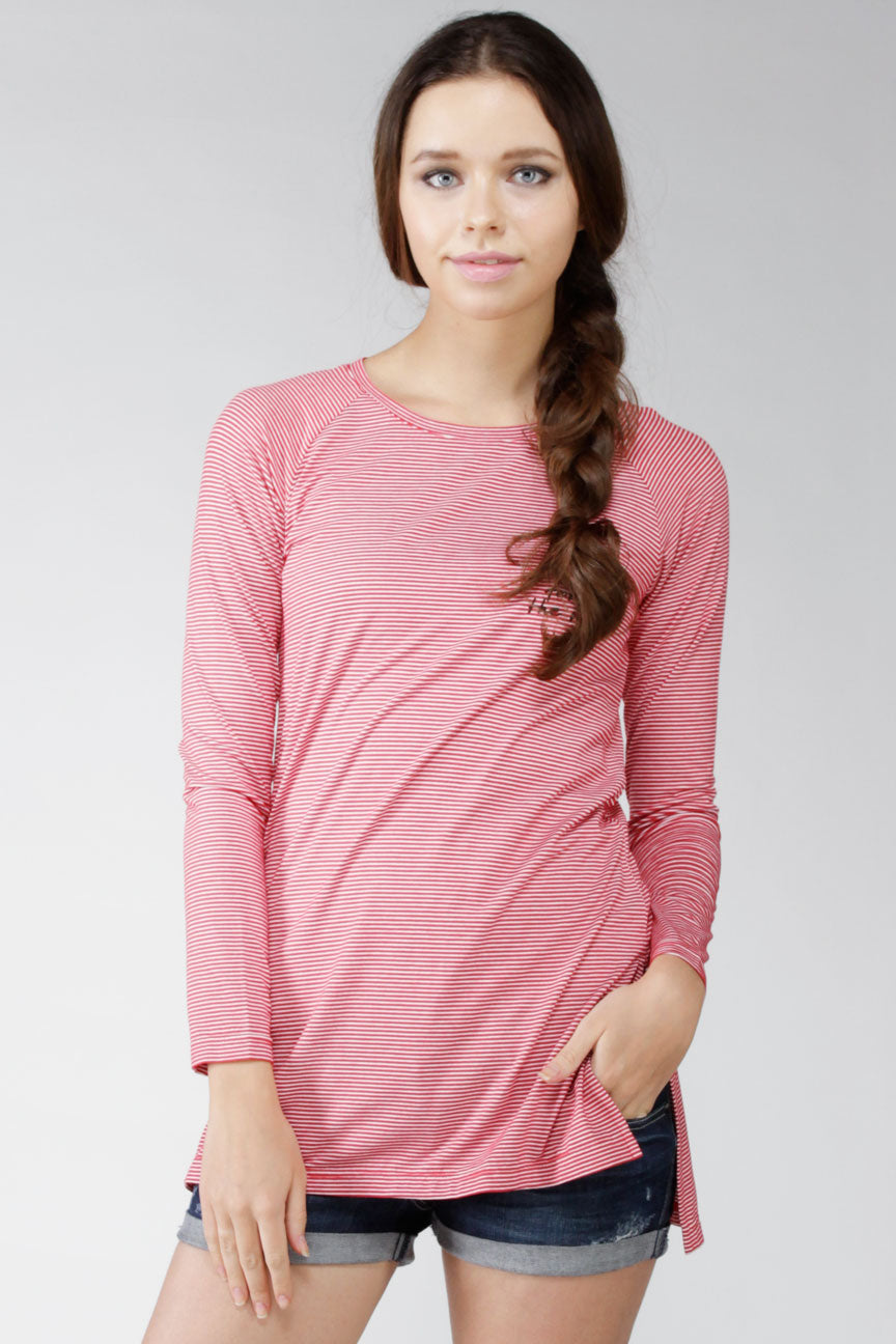 T-Shirt Lengan Panjang Carled Stripe Red White