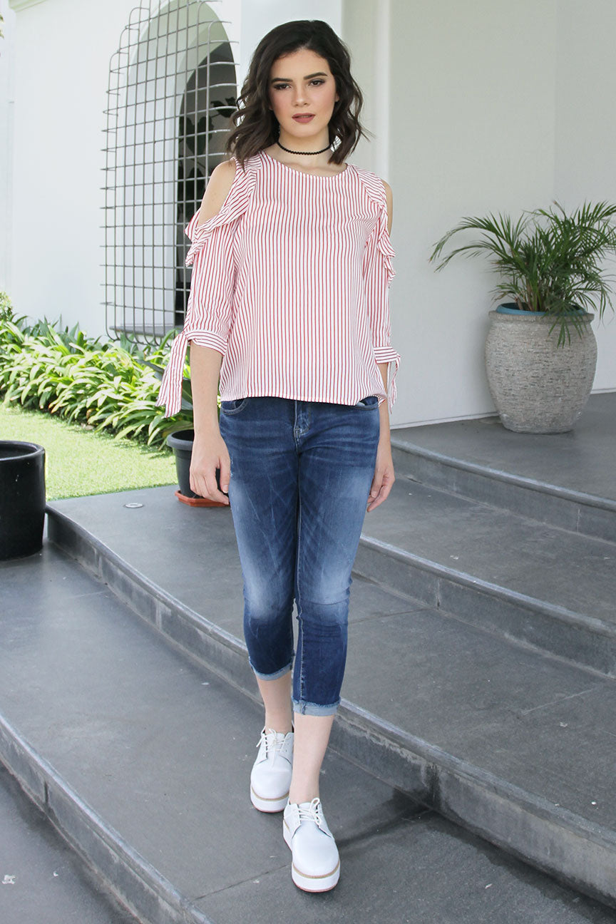 Kemeja Lengan Panjang Gracce Red White