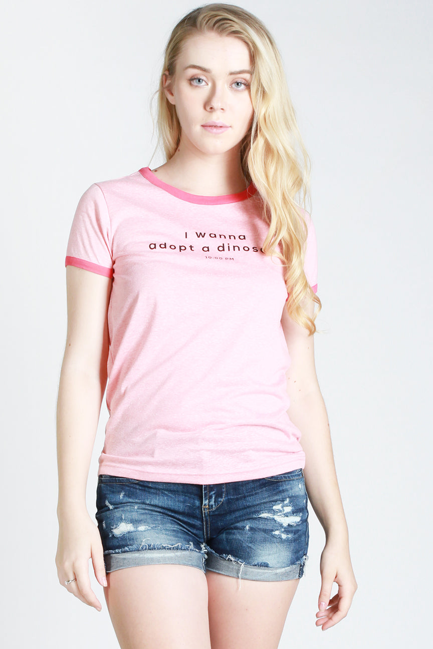 T-Shirt Lengan Pendek Dinosaur Pink