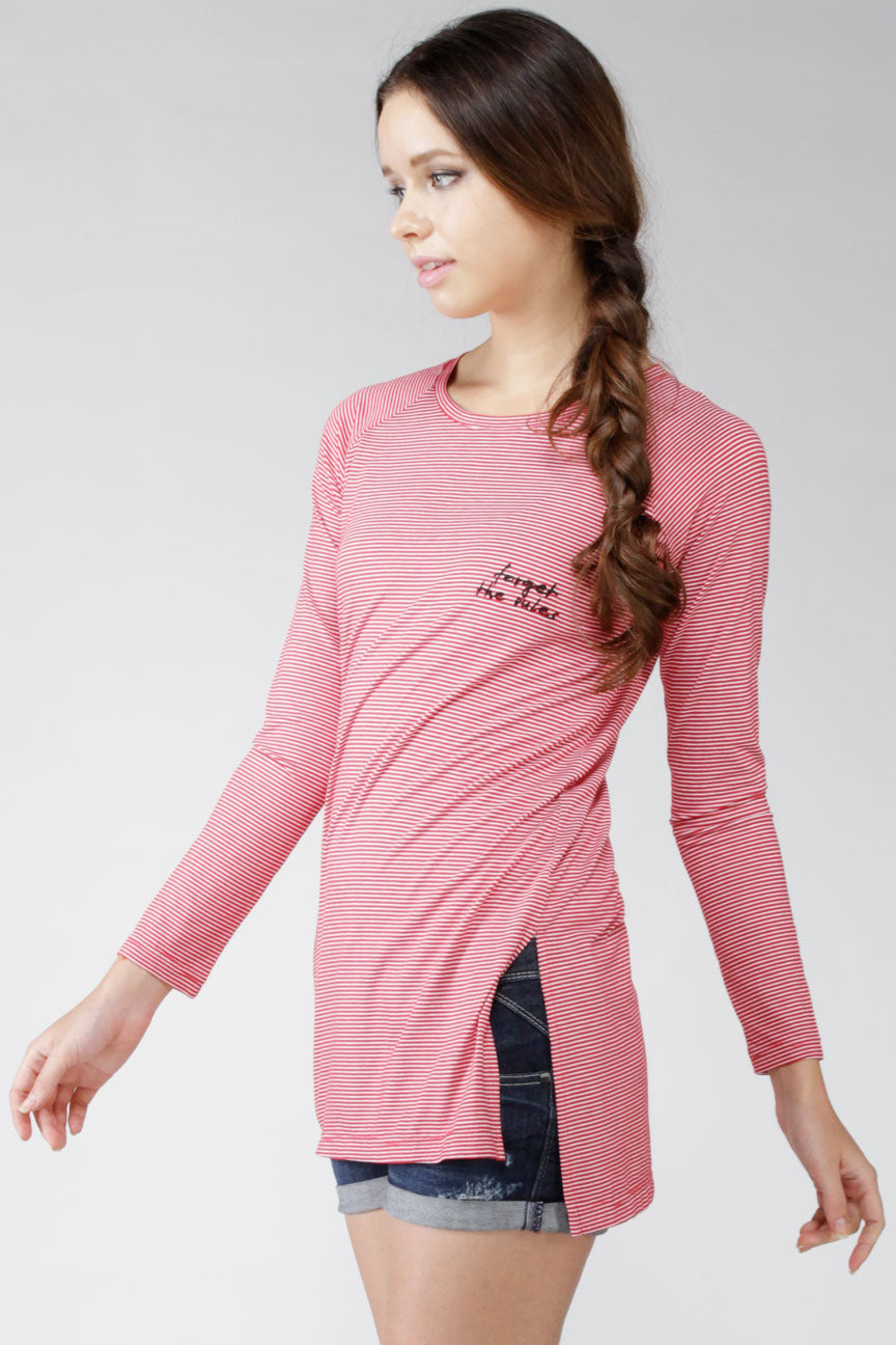 T-Shirt Lengan Panjang Carled Stripe Red White